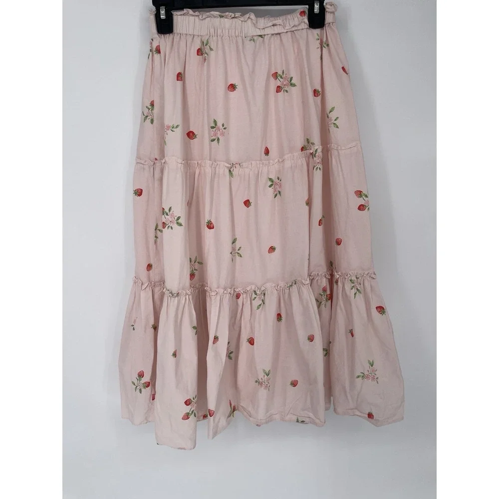 Rachel Parcell Tiered Pink Strawberry Skirt Pull-on XS - Picture 5 of 7